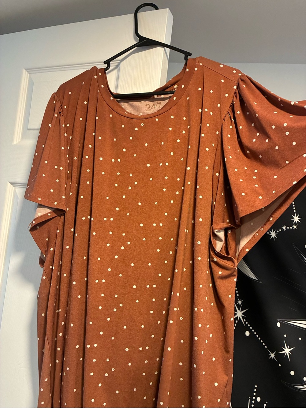 Rust Polka Dot Flutter Sleeve Blouse